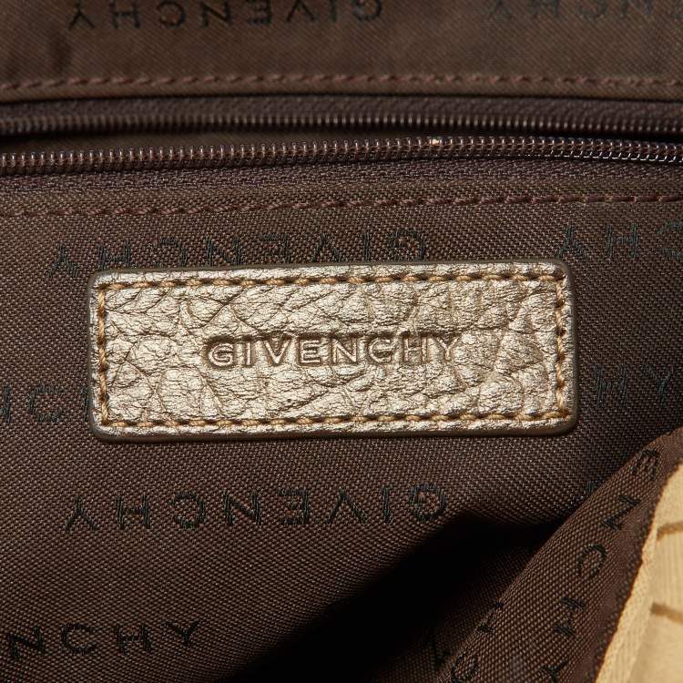 Pre Owned Givenchy Beige/Metallic Signature Canvas and Leather Top Handle Bag