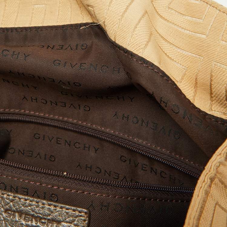 Pre Owned Givenchy Beige/Metallic Signature Canvas and Leather Top Handle Bag