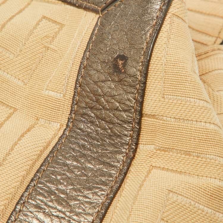 Pre Owned Givenchy Beige/Metallic Signature Canvas and Leather Top Handle Bag