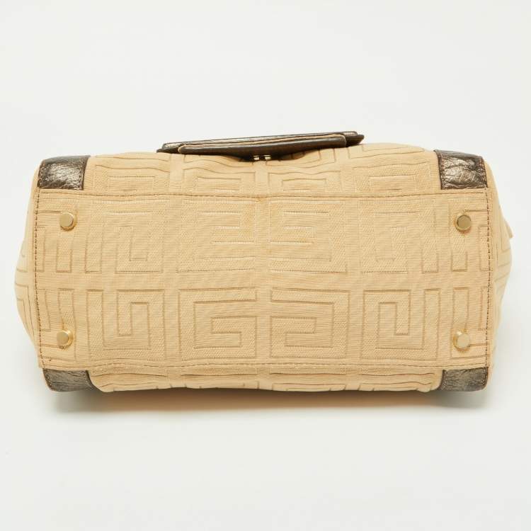 Pre Owned Givenchy Beige/Metallic Signature Canvas and Leather Top Handle Bag