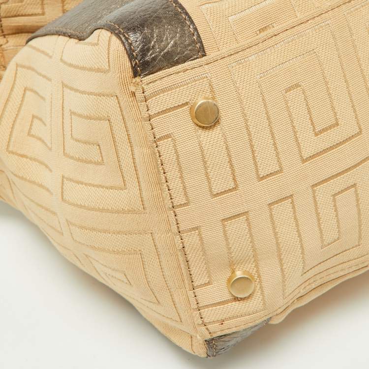 Pre Owned Givenchy Beige/Metallic Signature Canvas and Leather Top Handle Bag