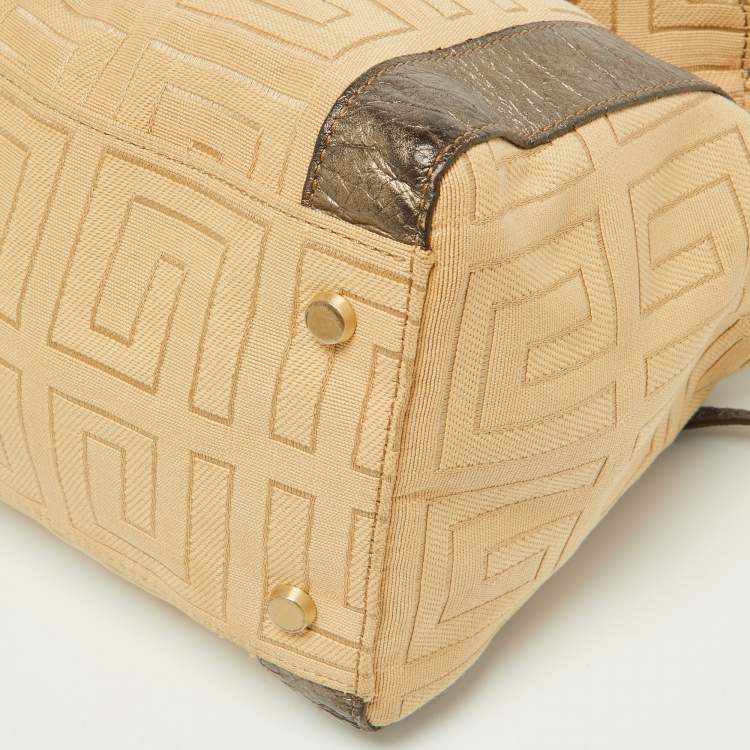 Pre Owned Givenchy Beige/Metallic Signature Canvas and Leather Top Handle Bag