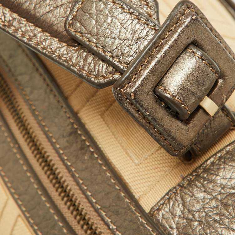 Pre Owned Givenchy Beige/Metallic Signature Canvas and Leather Top Handle Bag