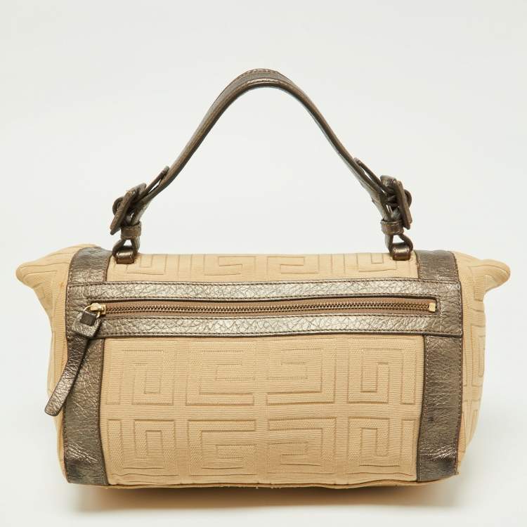 Pre Owned Givenchy Beige/Metallic Signature Canvas and Leather Top Handle Bag