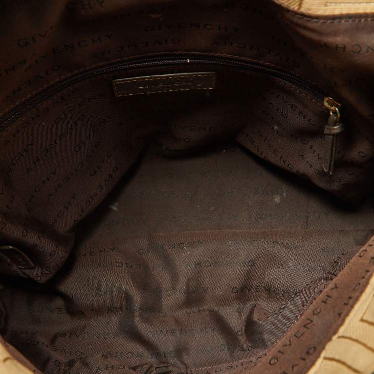 Pre Owned Givenchy Beige/Metallic Signature Canvas and Leather Top Handle Bag