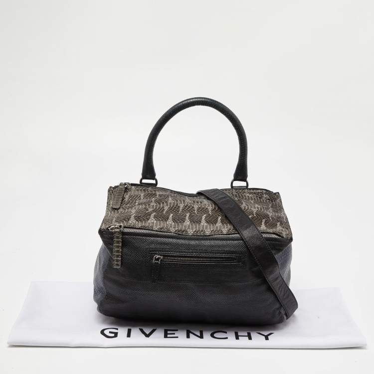 Pre Owned Givenchy Multicolor Watersnake Leather and Karung Leather Medium Pandora Top Handle Bag