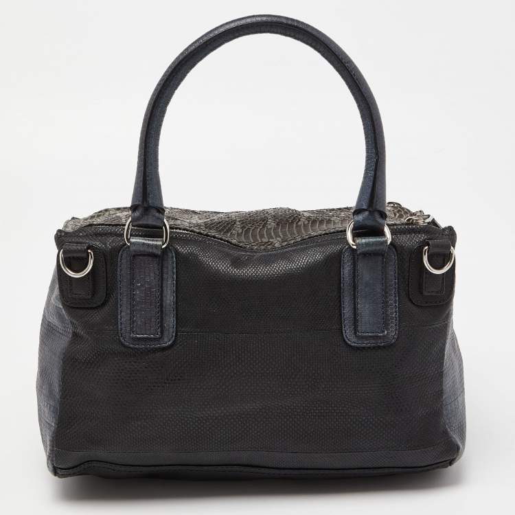 Pre Owned Givenchy Multicolor Watersnake Leather and Karung Leather Medium Pandora Top Handle Bag