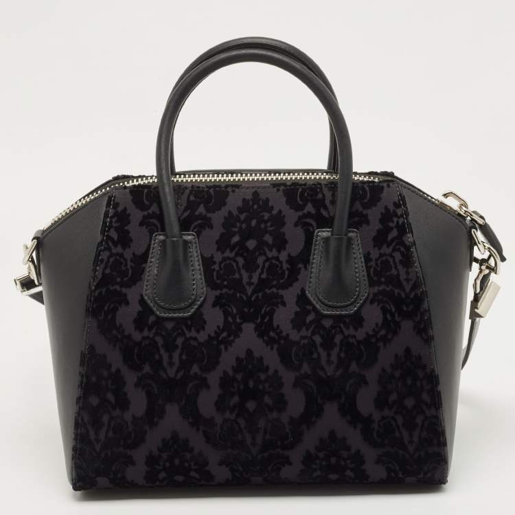 Pre Owned Givenchy Black Leather and Velvet Small Devore Antigona Satchel