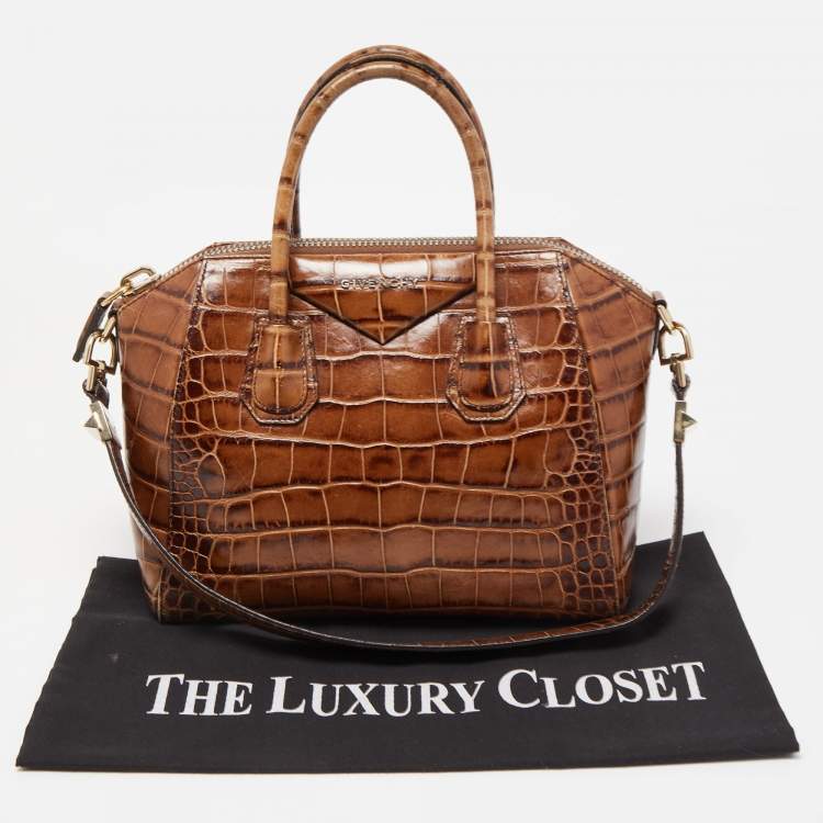 مملوكة مسبقًا Givenchy Brown Croc Embossed Leather Small Antigona Satchel