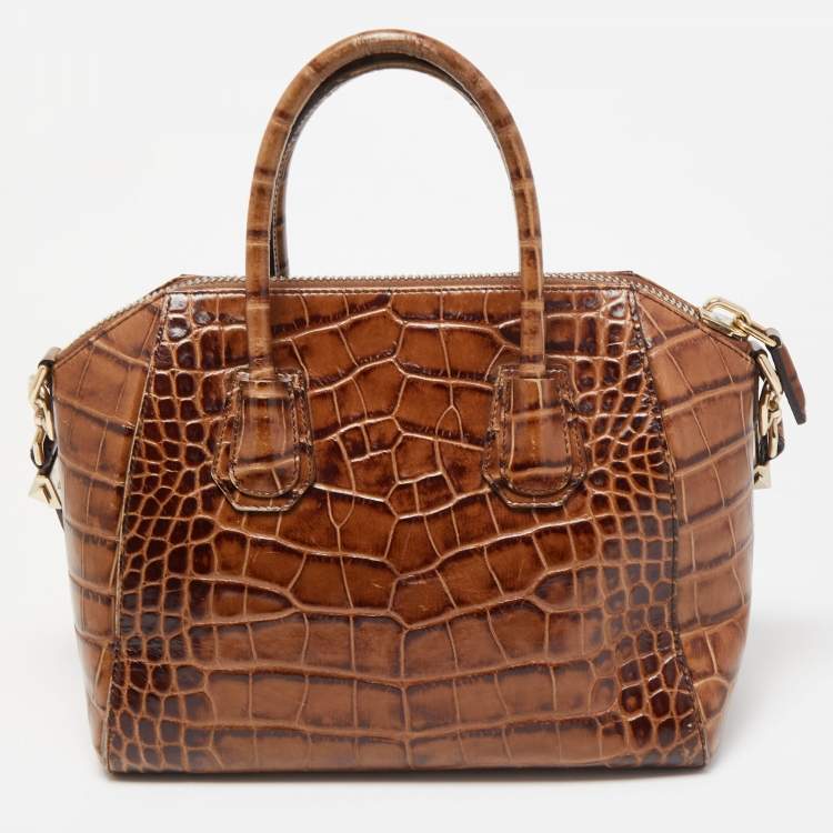مملوكة مسبقًا Givenchy Brown Croc Embossed Leather Small Antigona Satchel