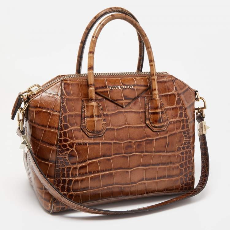 مملوكة مسبقًا Givenchy Brown Croc Embossed Leather Small Antigona Satchel
