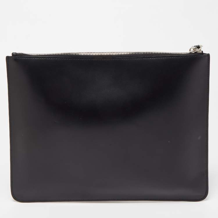 Pre Owned Givenchy Black/Logo  Leather Distressed Logo Zip Pouch