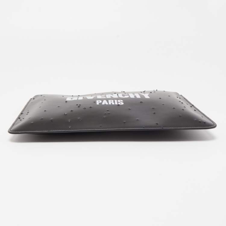 Pre Owned Givenchy Black/Logo  Leather Distressed Logo Zip Pouch
