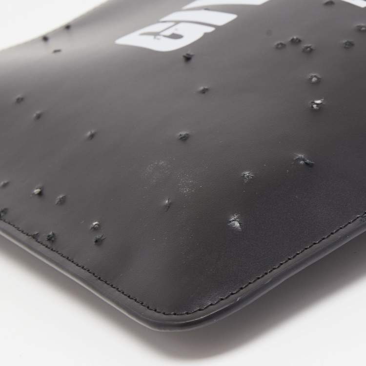Pre Owned Givenchy Black/Logo  Leather Distressed Logo Zip Pouch