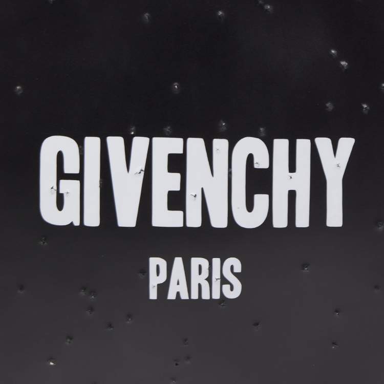 Pre Owned Givenchy Black/Logo  Leather Distressed Logo Zip Pouch