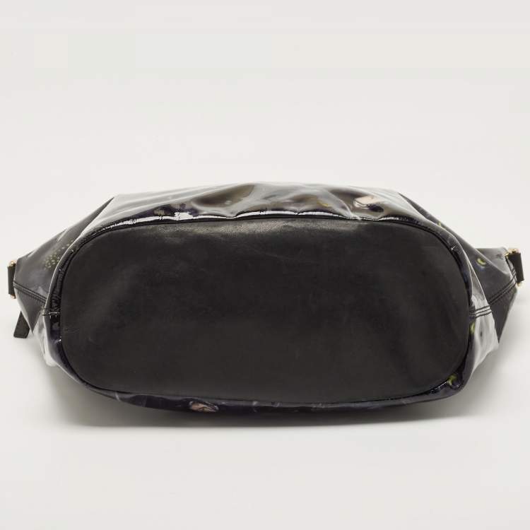Pre Owned Givenchy Black/Dark Blue Panther Print Patent Leather Medium Nightingale Satchel