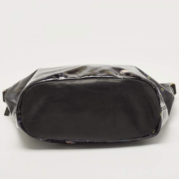 Pre Owned Givenchy Black/Dark Blue Panther Print Patent Leather Medium Nightingale Satchel