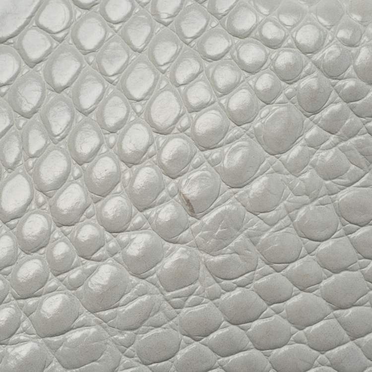 Pre Owned Givenchy Two Tone Grey Croc Embossed Leather Easy Tote