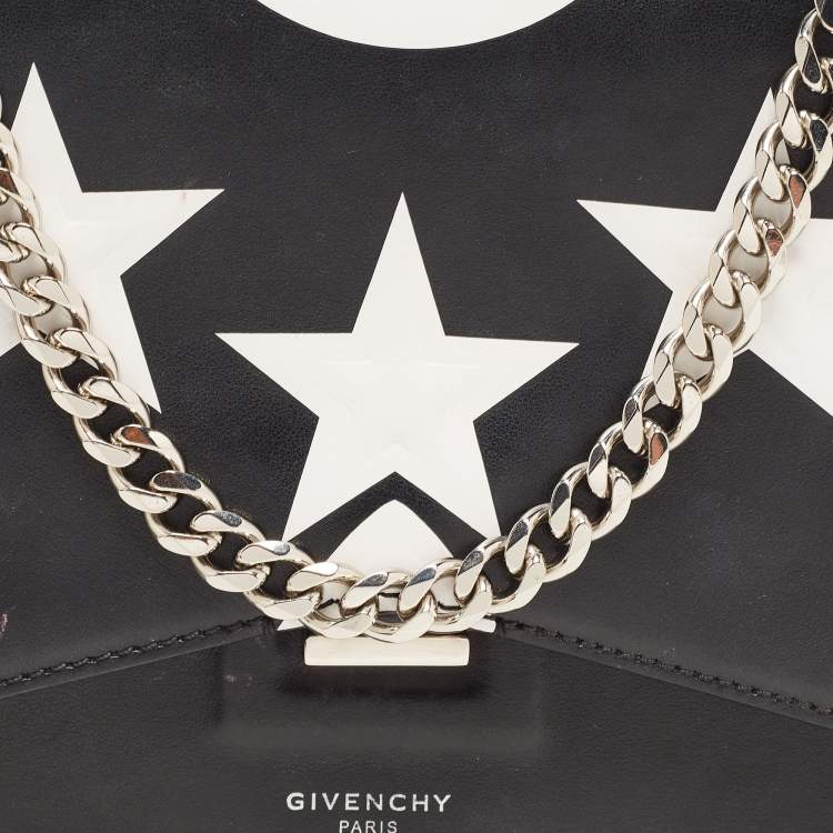 Pre Owned Givenchy Black/White Leather Star Bow Cut Flap Crossbody Bag