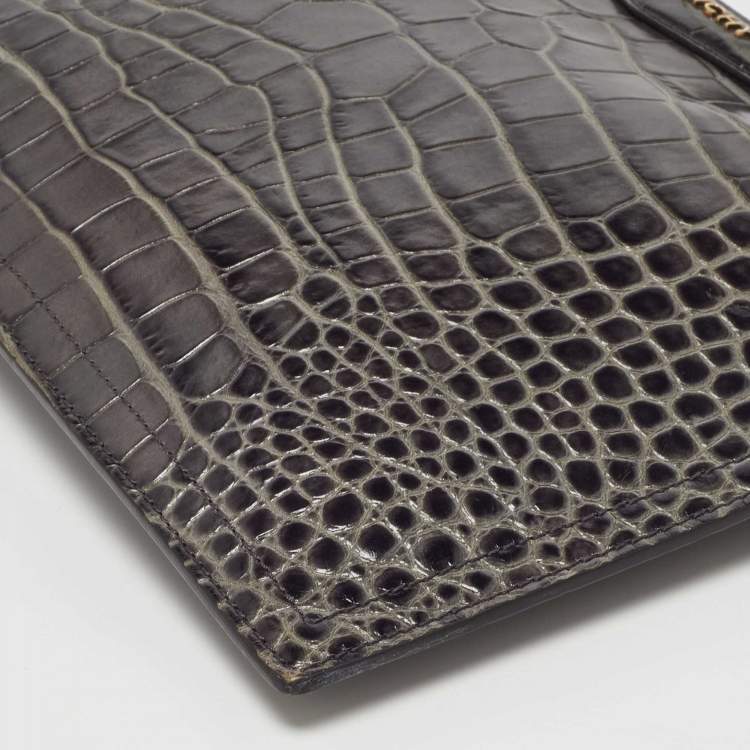 Pre Owned Givenchy Grey Croc Embossed Leather Medium Antigona Pouch