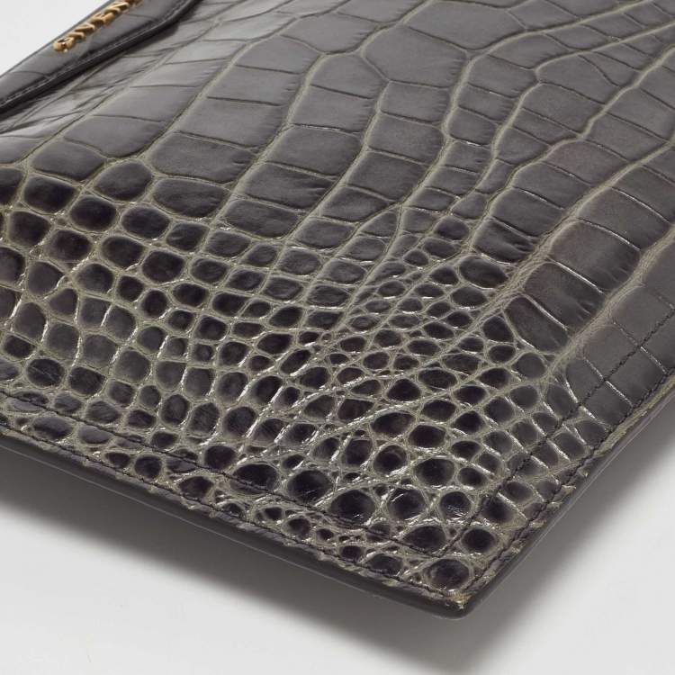 Pre Owned Givenchy Grey Croc Embossed Leather Medium Antigona Pouch