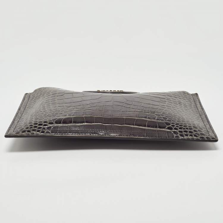 Pre Owned Givenchy Grey Croc Embossed Leather Medium Antigona Pouch