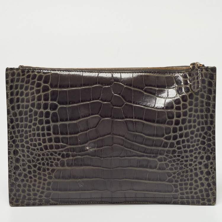 Pre Owned Givenchy Grey Croc Embossed Leather Medium Antigona Pouch