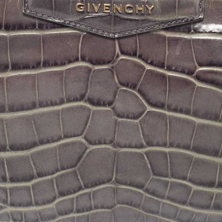 Pre Owned Givenchy Grey Croc Embossed Leather Medium Antigona Pouch