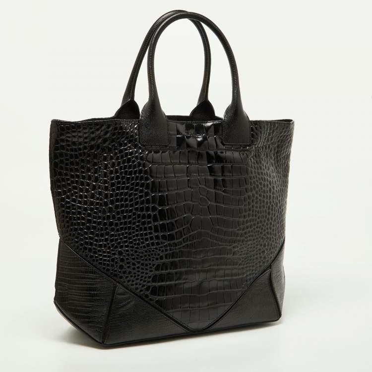 Pre Owned Givenchy Black Croc Embossed Leather Easy Tote