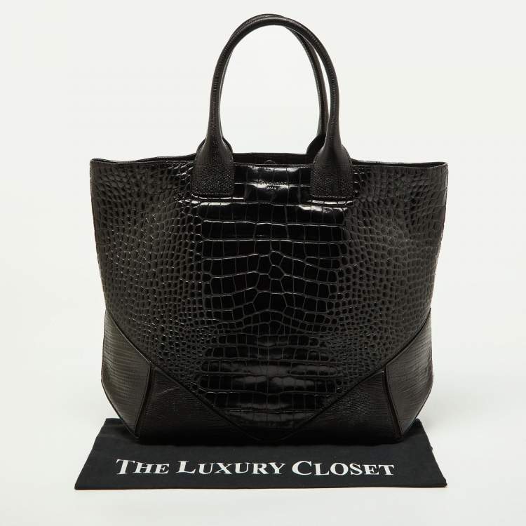 Pre Owned Givenchy Black Croc Embossed Leather Easy Tote