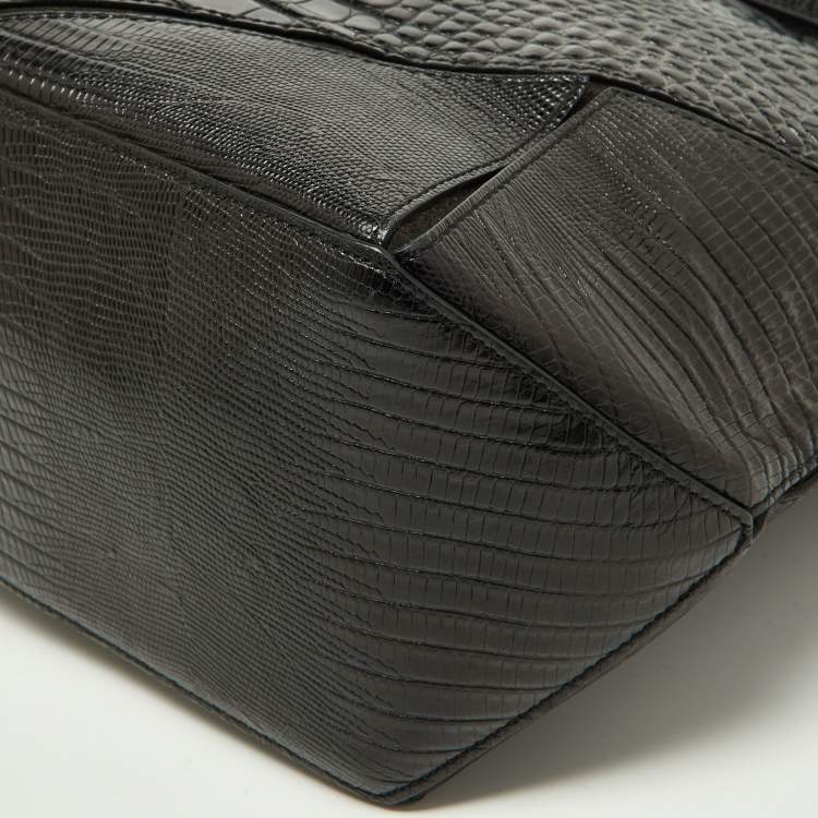 Pre Owned Givenchy Black Croc Embossed Leather Easy Tote