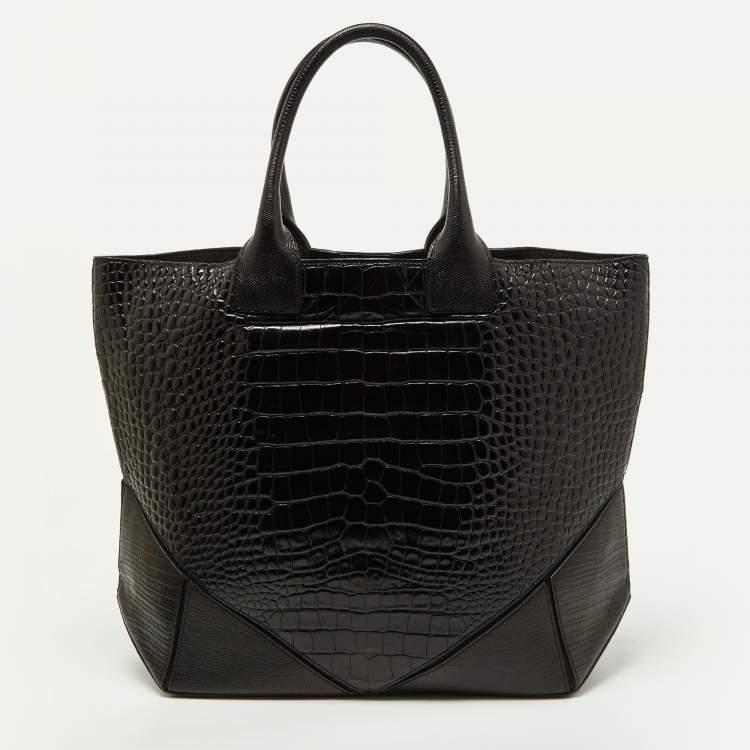 Pre Owned Givenchy Black Croc Embossed Leather Easy Tote