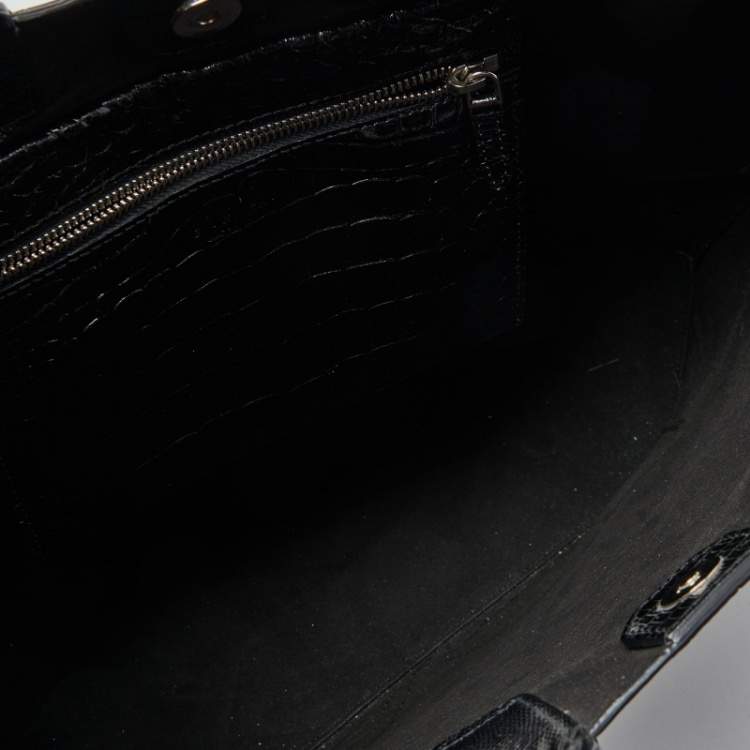 Pre Owned Givenchy Black Croc Embossed Leather Easy Tote