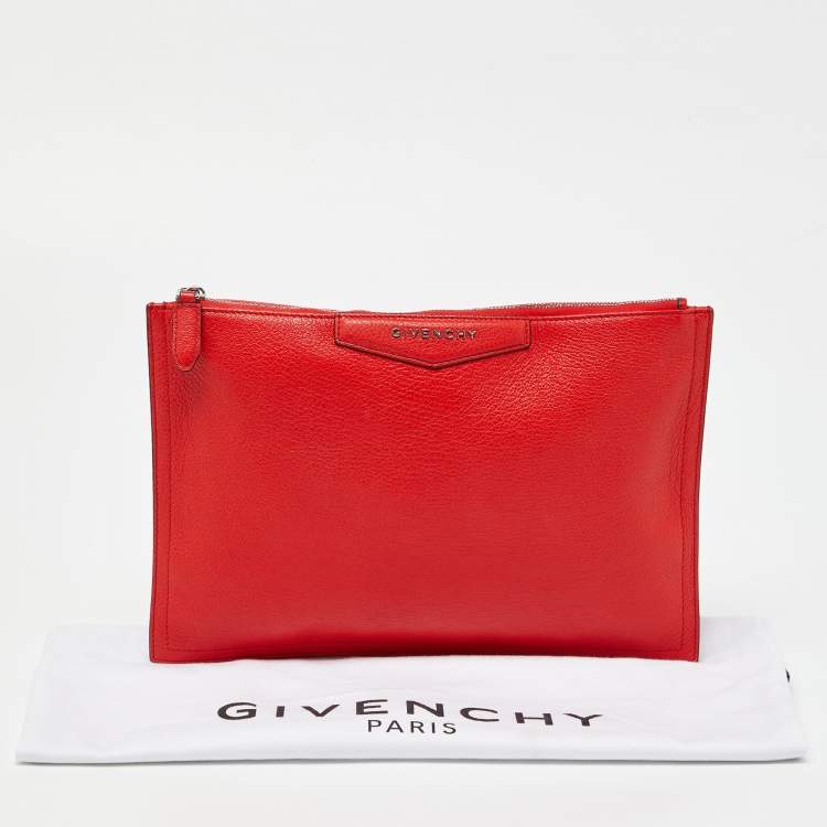 Pre Owned Givenchy Red Leather Antigona Zip Clutch