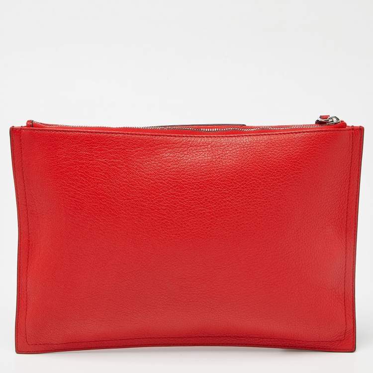 Pre Owned Givenchy Red Leather Antigona Zip Clutch