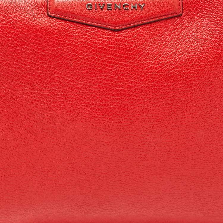 Pre Owned Givenchy Red Leather Antigona Zip Clutch