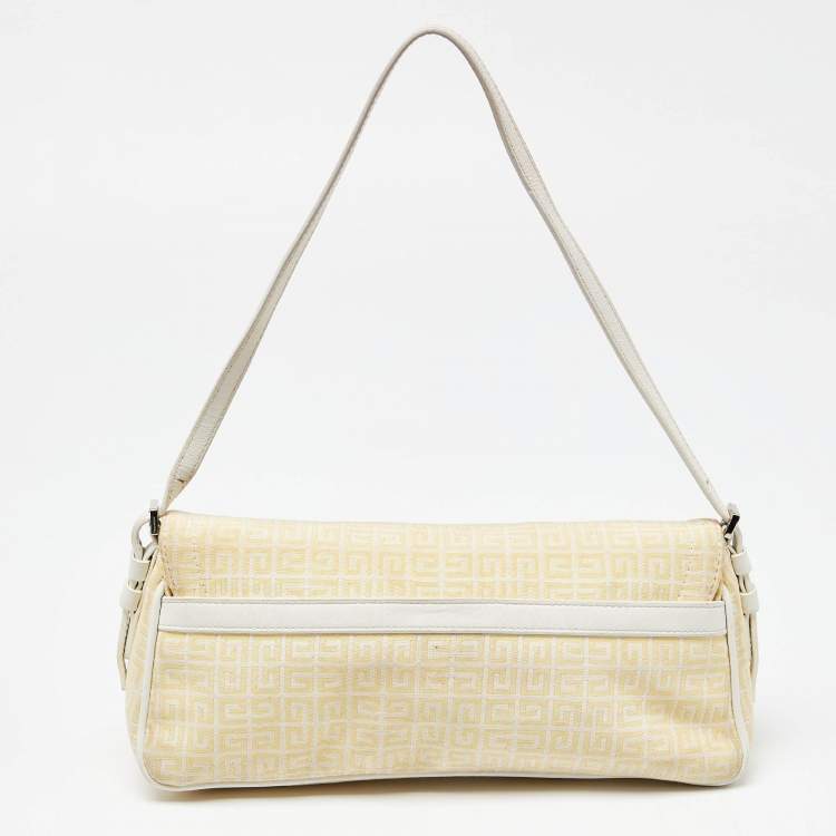 Pre Owned Givenchy Yellow/White Monogram Canvas and Leather Chain Detail Baguette Bag