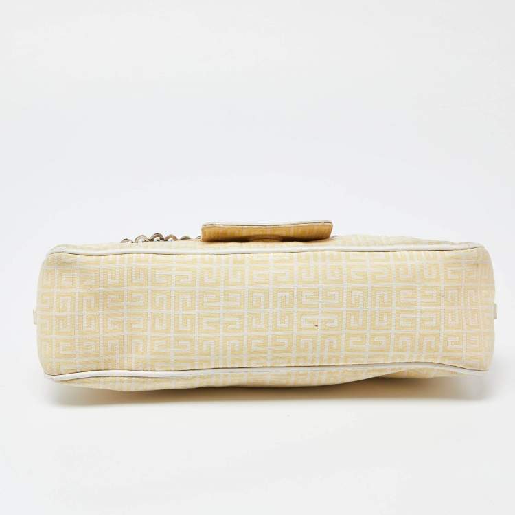 Pre Owned Givenchy Yellow/White Monogram Canvas and Leather Chain Detail Baguette Bag