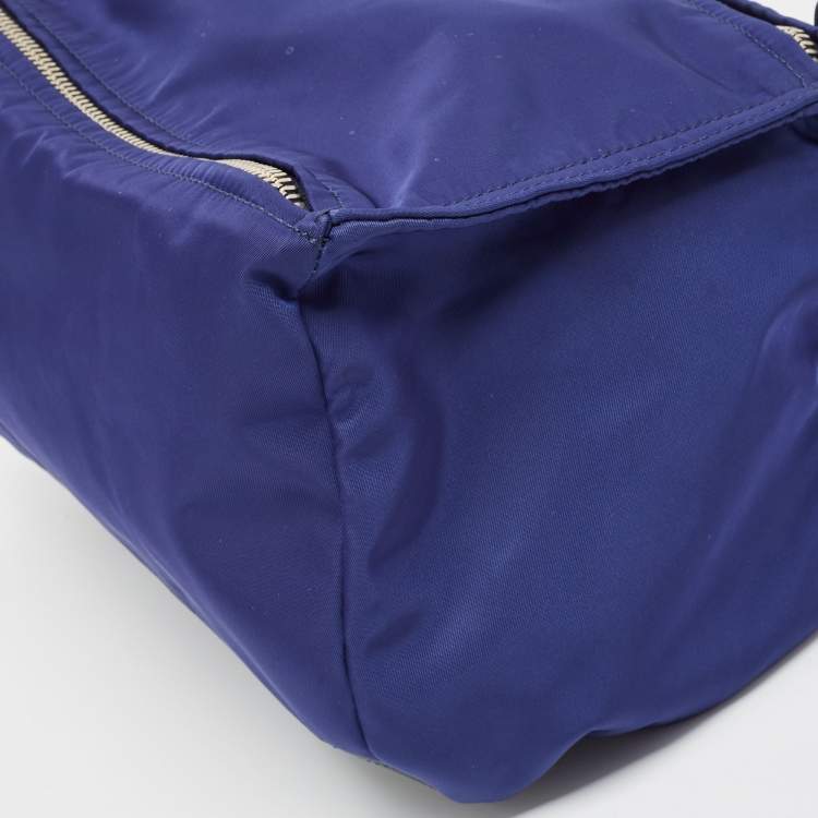 Pre Owned Givenchy Two Tone Blue Nylon and Leather Medium Pandora Box Crossbody Bag