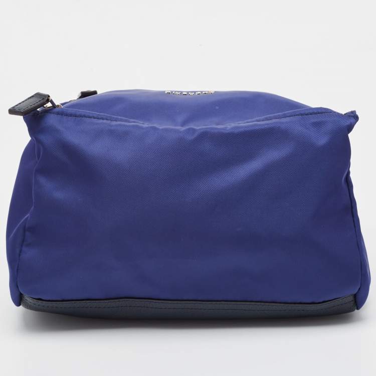 Pre Owned Givenchy Two Tone Blue Nylon and Leather Medium Pandora Box Crossbody Bag