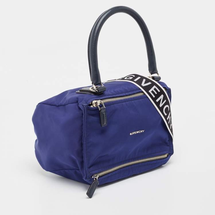 Pre Owned Givenchy Two Tone Blue Nylon and Leather Medium Pandora Box Crossbody Bag