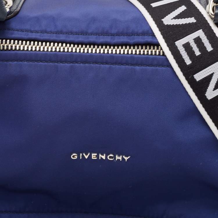 Pre Owned Givenchy Two Tone Blue Nylon and Leather Medium Pandora Box Crossbody Bag