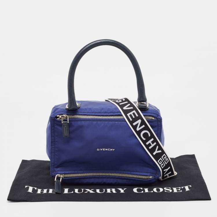 Pre Owned Givenchy Two Tone Blue Nylon and Leather Medium Pandora Box Crossbody Bag