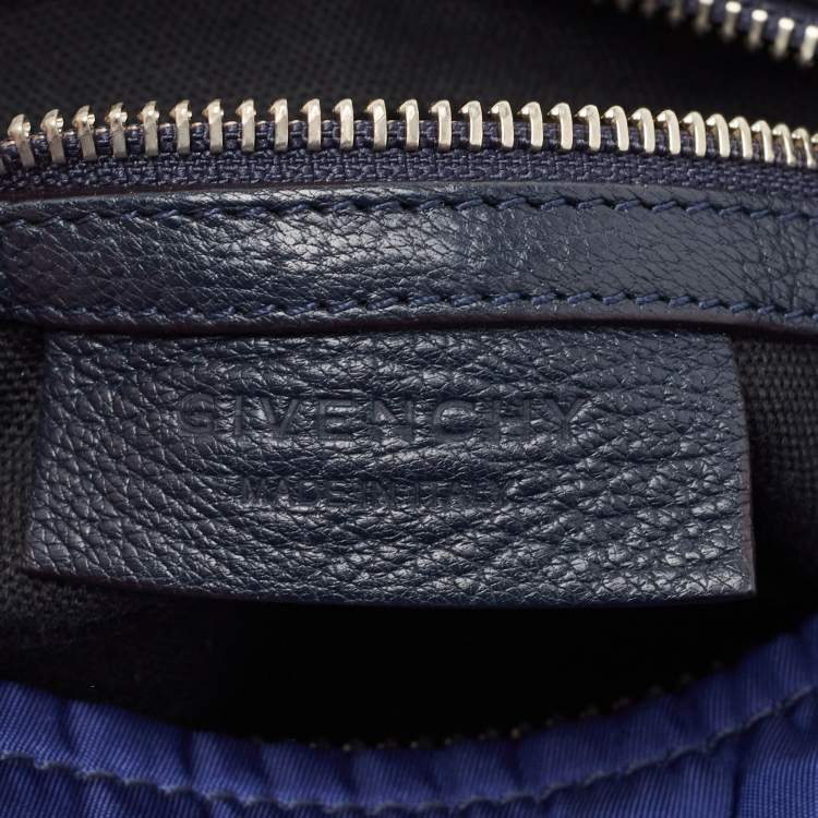 Pre Owned Givenchy Two Tone Blue Nylon and Leather Medium Pandora Box Crossbody Bag