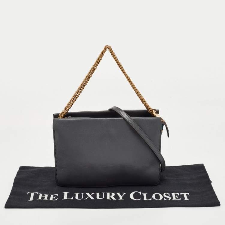 Pre Owned Givenchy Grey/Blue Leather and Suede Chain Crossbody Bag