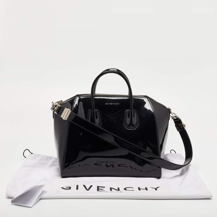Pre Owned Givenchy Black Patent Leather Medium Antigona Satchel