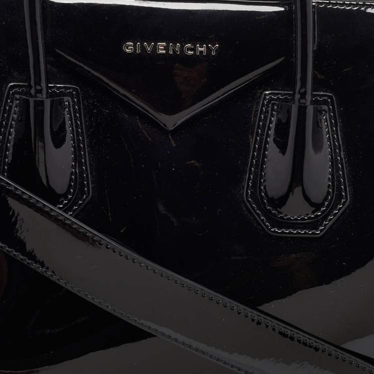 Pre Owned Givenchy Black Patent Leather Medium Antigona Satchel