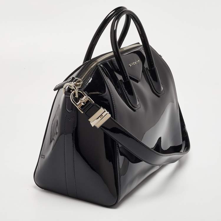 Pre Owned Givenchy Black Patent Leather Medium Antigona Satchel