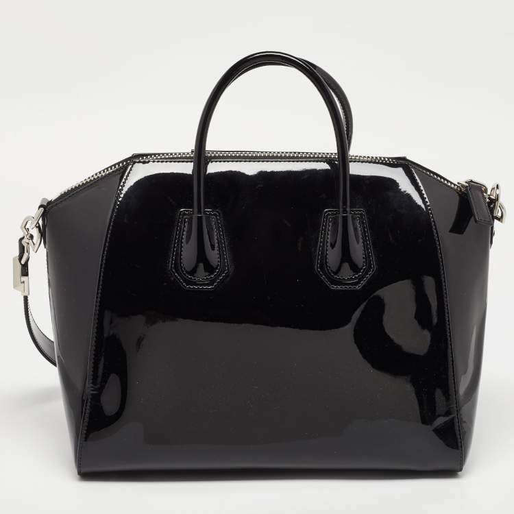 Pre Owned Givenchy Black Patent Leather Medium Antigona Satchel