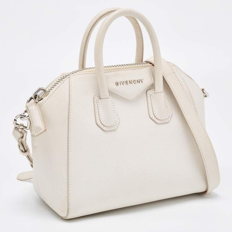 Pre Owned Givenchy Off White Leather Mini Antigona Satchel
